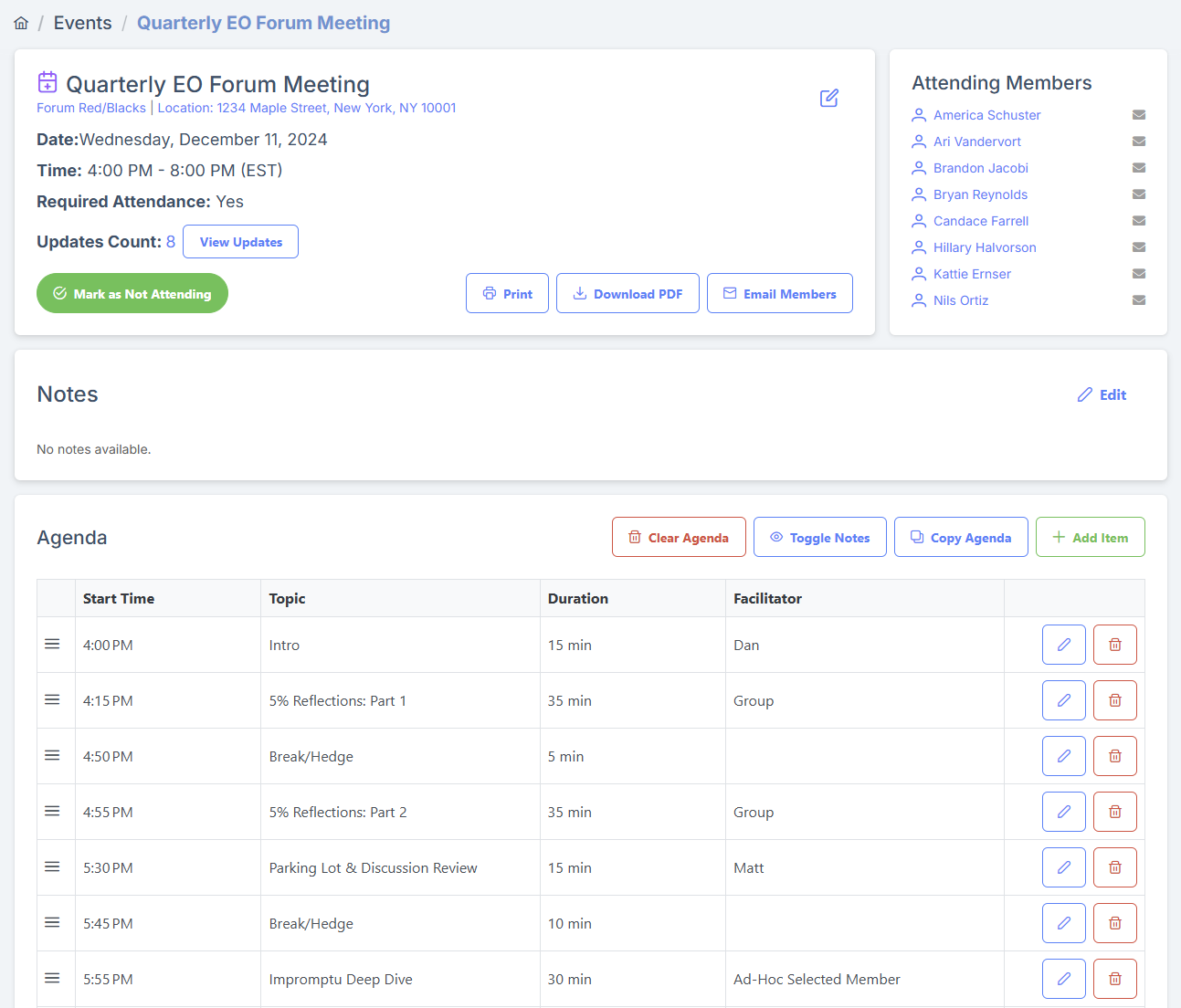 Agenda Editor Interface